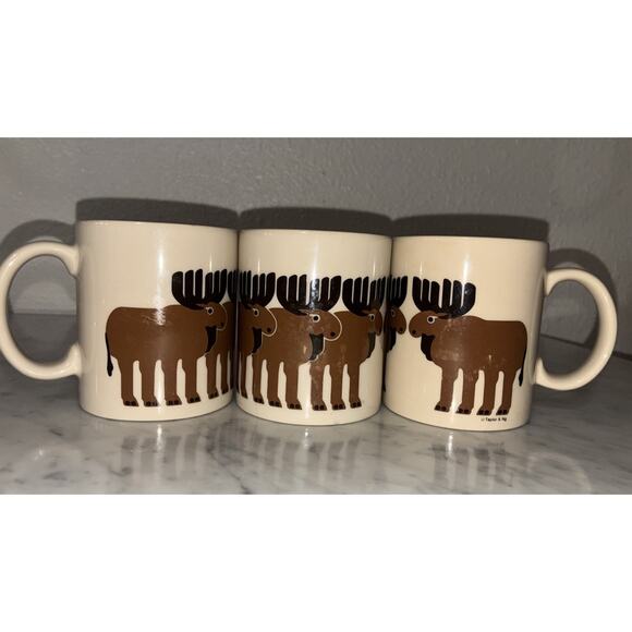 Vintage Taylor And Ng Brown Moose Cups Set of 3 Mugs - Picture 1 of 8